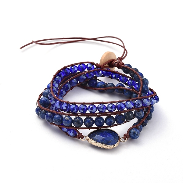 

PandaHall Faceted Glass & Natural Lapis Lazuli(Dyed) Beaded Wrap Bracelets, with Cowhide Leather Cord and Burlap, Teardrop, 570x7mm Lapis...