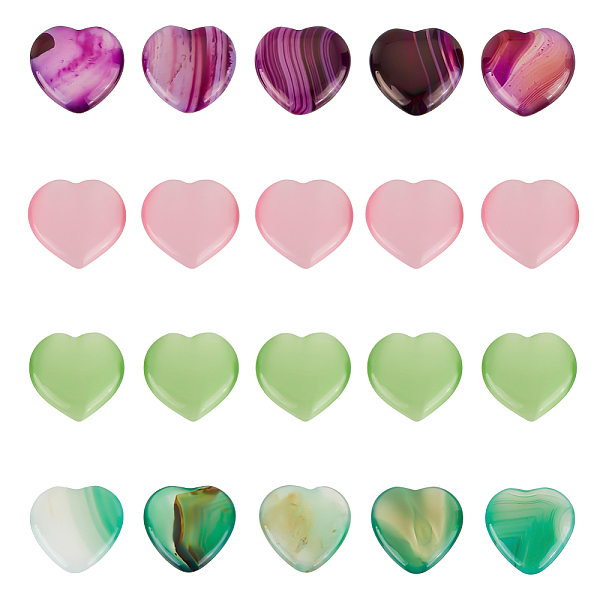

PandaHall OLYCRAFT 20 Pcs 4-Style Heart Stone Heart Cat Eye Stone Heart Mini Agate Stones Heart Natural Agate 20mm Hand Carved Polished..., Multicolor