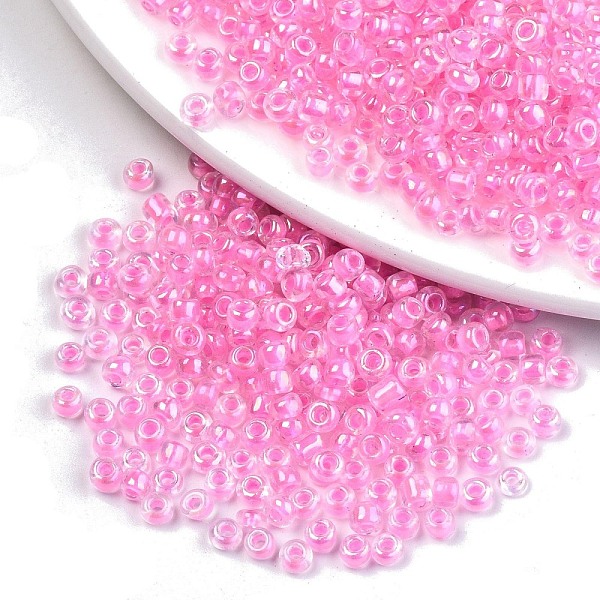 

PandaHall 8/0 Glass Seed Beads, Inside Colours, Round Hole, Round, Transparent Colours Rainbow, Pearl Pink, 8/0, 3~4x2~3mm, Hole: 0.8mm...