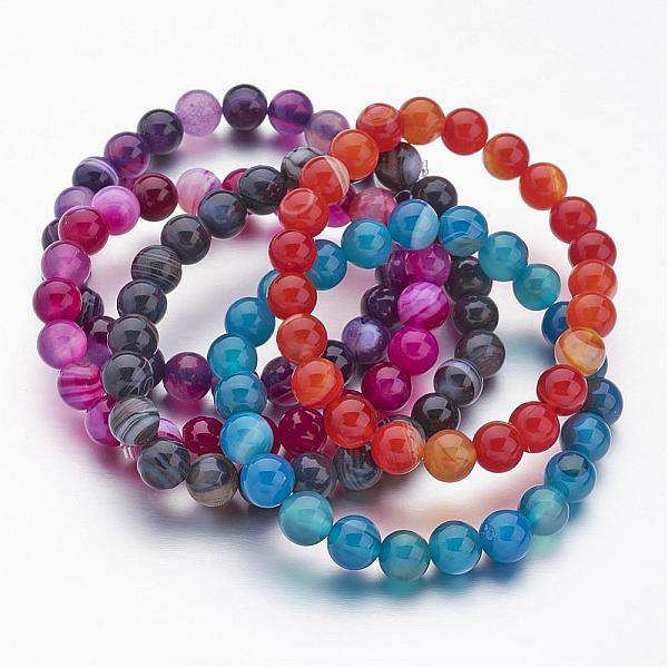 Bracelets Extensibles Avec Perles En Agate Rayée Naturelle/agate Bandée