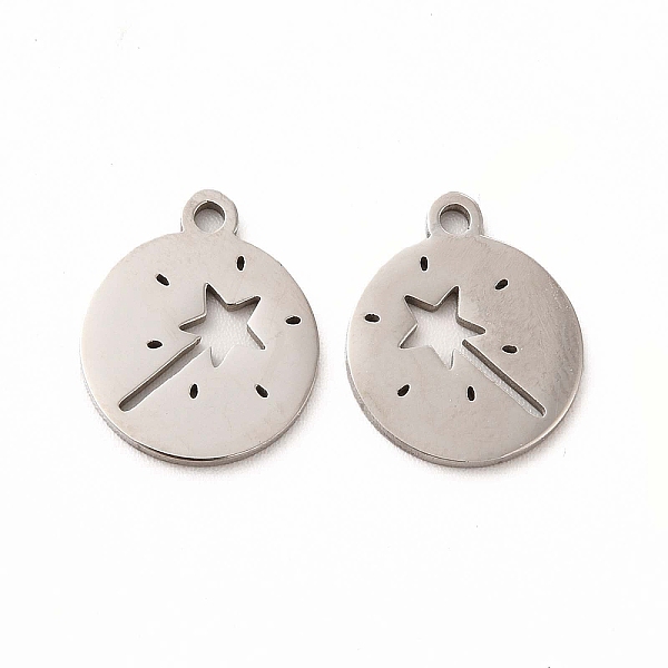

PandaHall 201 Stainless Steel Charms, Flat Round with Star Magic Stick, Stainless Steel Color, 14x11.5x1mm, Hole: 1mm 201 Stainless Steel...