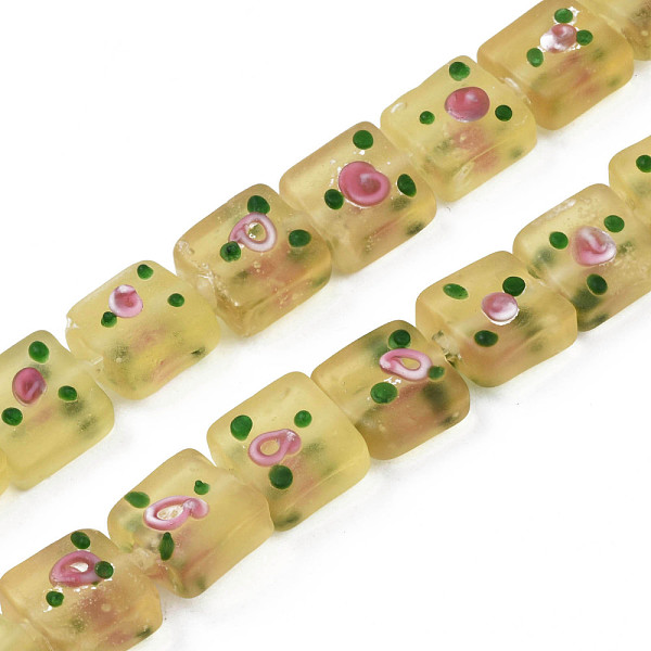 

PandaHall Handmade Frosted Lampwork Beads Strands, Square with Flower, Pale Goldenrod, 13~14.5x12~13x7~9mm, Hole: 1.5mm, about 35pcs/strand...