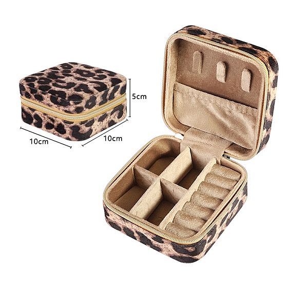 

PandaHall Mini Square Velvet Jewelry Set Organizer Case, Leopard Print Jewelry Zipper Boxes for Earrings, Rings, Necklaces, Camel, 10x10x5cm..., Brown