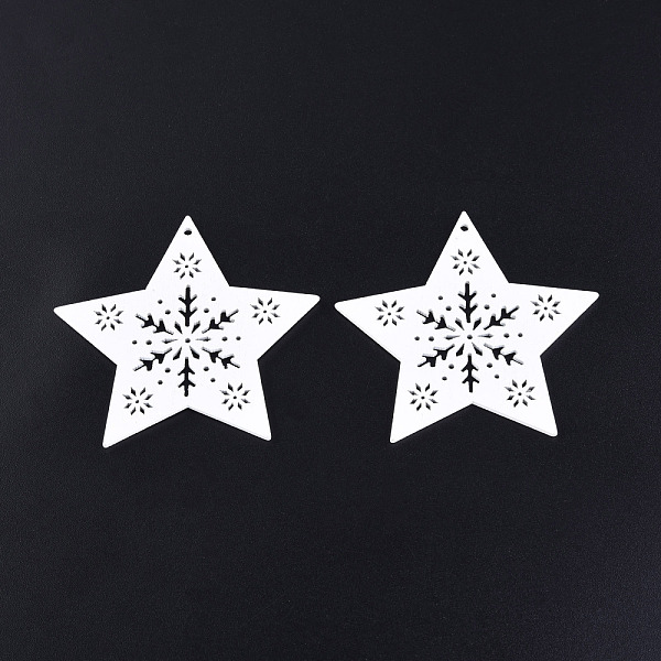

PandaHall Christmas Theme Spray Painted Wood Big Pendants, Star Charm with Hollow Snowflake, Red, 61x65x2mm, Hole: 2.5mm Wood Star Red
