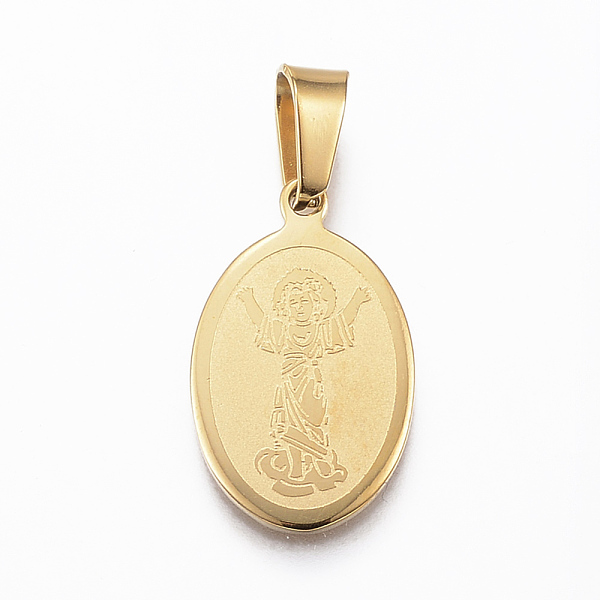 

PandaHall 304 Stainless Steel Pendants, Oval with Divine Child Jesus, Golden, 21x13x1.2mm, Hole: 4x7mm 304 Stainless Steel Oval