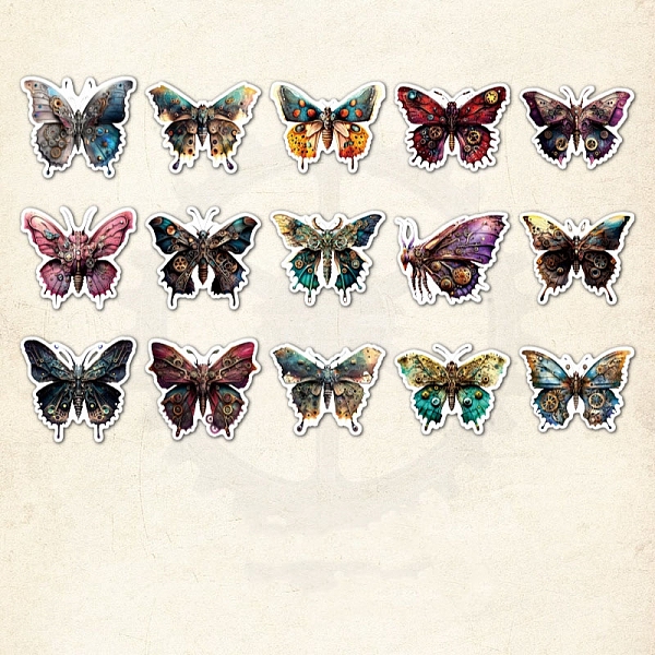 

PandaHall 30Pcs 6 Styles Gear Vintage Paper Self-Adhesive Stickers, for DIY Album Scrapbook, Background Paper, Diary Decoration, Butterfly..., Multicolor