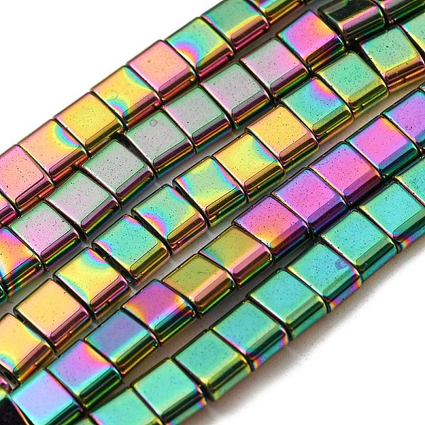 

PandaHall Electroplated Non-magnetic Synthetic Hematite Beads Strands, Rectangle, 2-Hole, Colorful, 6x4x3mm, Hole: 1.2mm, about 95pcs/strand...