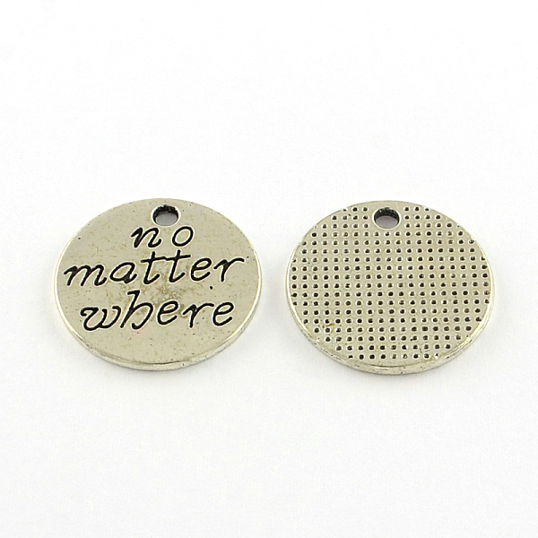 

PandaHall Tibetan Style Alloy Pendants, Cadmium Free & Lead Free, Flat Round, with Words No Matter Where, Antique Silver, 19.5x1.5mm, Hole...