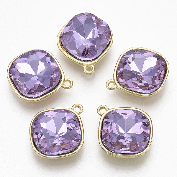 

PandaHall Golden Plated Alloy Pendants, with Glass Rhinestone, Rhombus, Lilac, 18x15x5mm, Hole: 1.4mm Alloy+Rhinestone Rhombus Purple