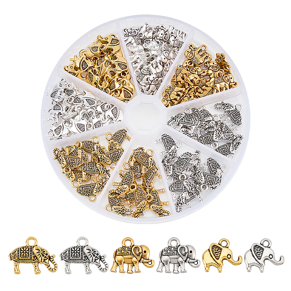 

PandaHall 96pcs 6 style Tibetan Style Alloy Pendants, Elephant, Antique Silver & Antique Golden, 11~13x8.5~17x1.5~3.5mm, Hole: 1~2mm...