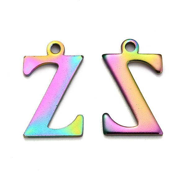 

PandaHall Ion Plating(IP) 304 Stainless Steel Alphabet Charms, Rainbow Color, Letter.Z, 12x7.5x1mm, Hole: 1mm 304 Stainless Steel Letter Z
