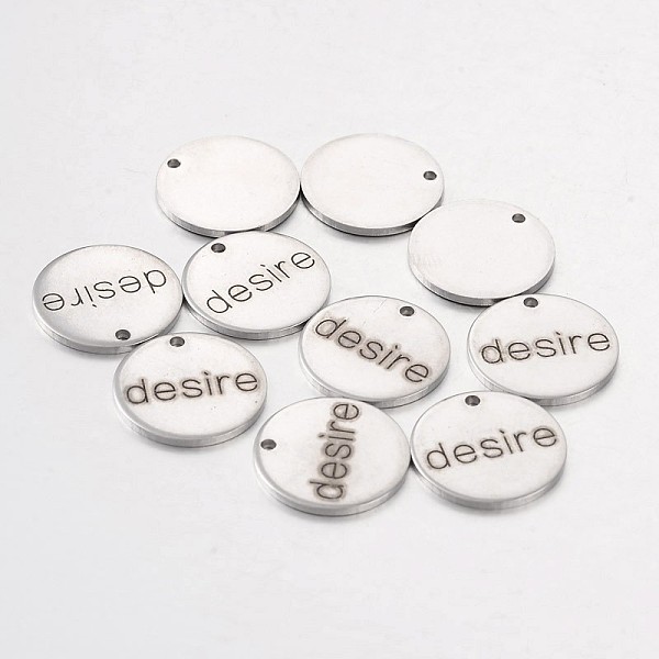 

PandaHall Stainless Steel Pendants, Flat Round with Word Desire, Stainless Steel Color, 15x1mm, Hole: 1.3mm Stainless Steel Flat Round
