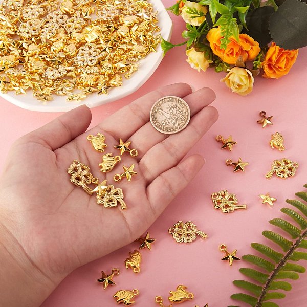 

PandaHall 150g 3 Styles CCB Plastic Pendants, Mixed Shapes, Golden, 50g/style Plastic Mixed Shapes