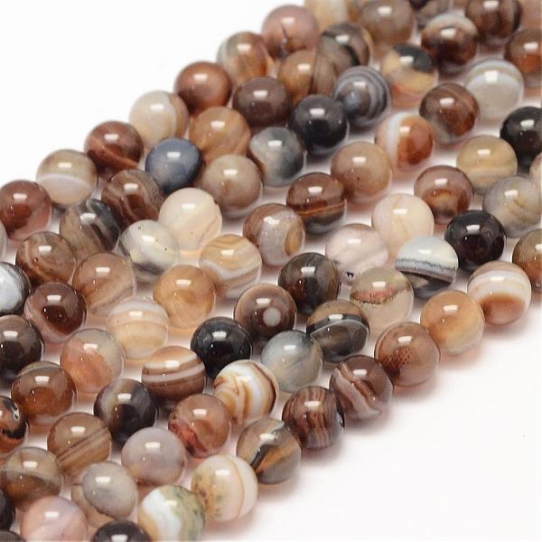 

PandaHall Natural Striped Agate/Banded Agate Bead Strands, Round, Grade A, Dyed & Heated, Coffee, 6mm, Hole: 1mm, about 62~63pcs/strand..., Brown