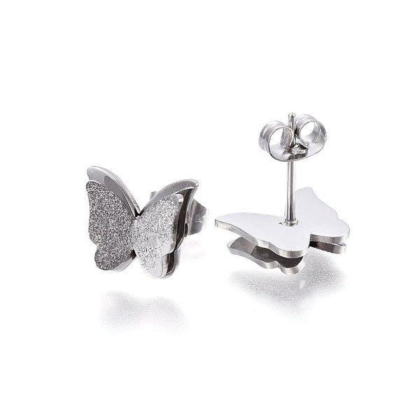 

PandaHall 304 Stainless Steel Stud Earrings, Textured, Butterfly, Stainless Steel Color, 10x12x3.5mm, Pin: 0.8mm 304 Stainless Steel