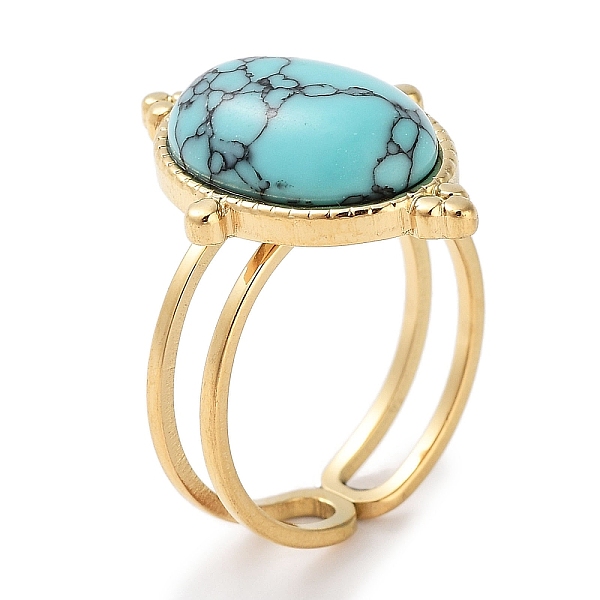 

PandaHall Ion Plating(IP) 304 Stainless Steel Ring, Adjustable Synthetic Turquoise Rings, Oval, 15.5x21.5mm, Inner Diameter: Adjustable...