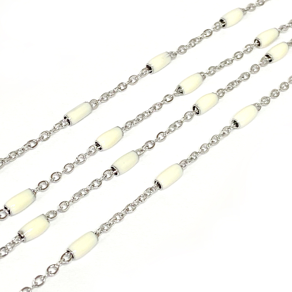 

PandaHall 304 Stainless Steel Cable Chains, with Enamel Oval Beads, Soldered, with Spool, Flat Oval, Stainless Steel Color, White, 5x2.5mm...