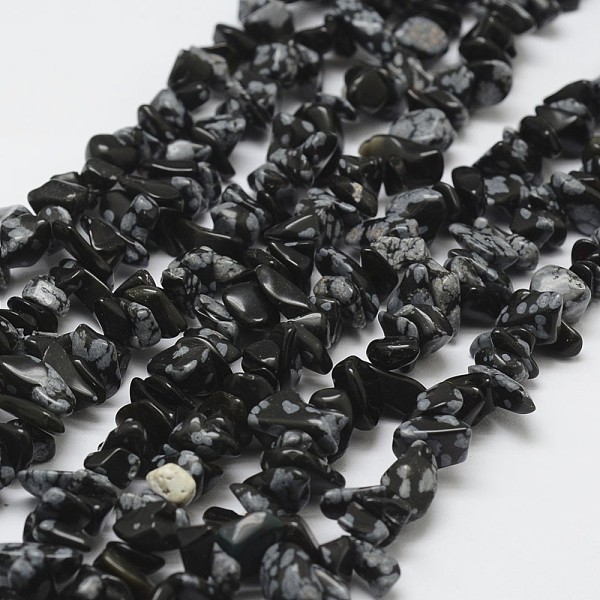 

PandaHall Natural Snowflake Obsidian Beads Strands, Chip, Black, 3~5x7~13x2~4mm, Hole: 0.4mm, 34.9 inch Snowflake Obsidian Chip Black