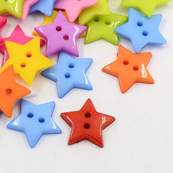 

PandaHall Acrylic Sewing Buttons, Plastic Buttons, 2-Hole, Dyed, Star, Mixed Color, 16x2mm, Hole: 1mm Acrylic Star Multicolor