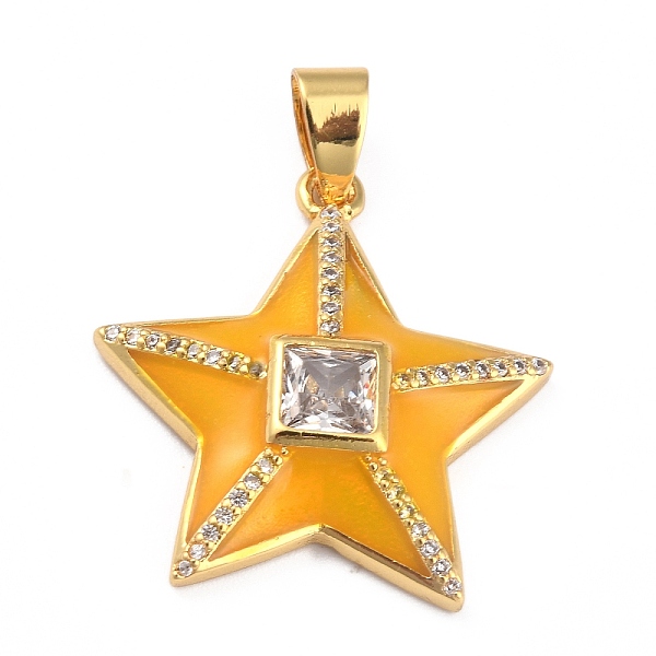 

PandaHall Brass Micro Pave Clear Cubic Zirconia Pendants, with Enamel, Long-Lasting Plated, Real 18K Gold Plated, Star, Orange...