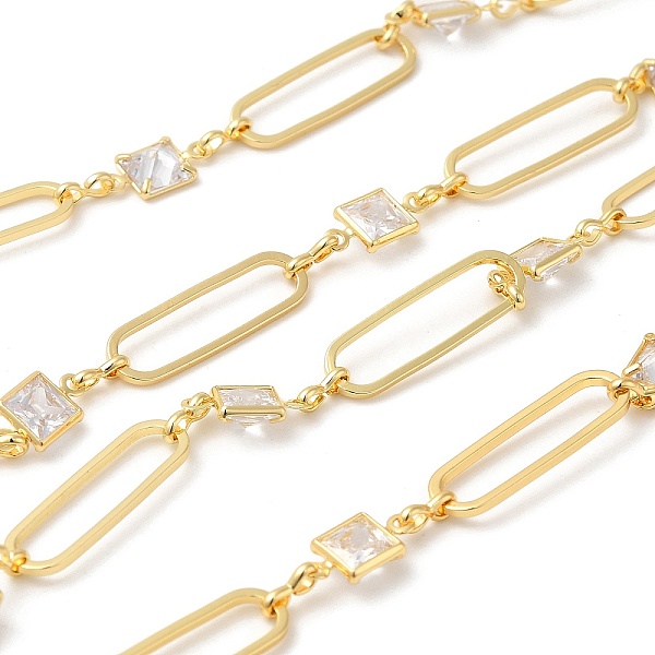 

PandaHall Rack Plating Brass Oval & Rectangle Link Chain, with Cubic Zirconia, Unwelded, Long-Lasting Plated, Lead Free & Cadmium Free, Real...