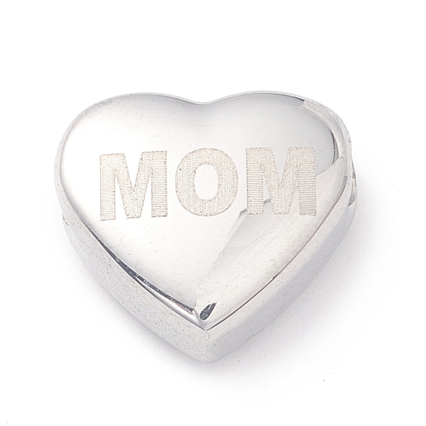 

PandaHall 304 Stainless Steel Beads, Heart with Word Mom, Stainless Steel Color, 11x12x5mm, Hole: 2mm 304 Stainless Steel Heart