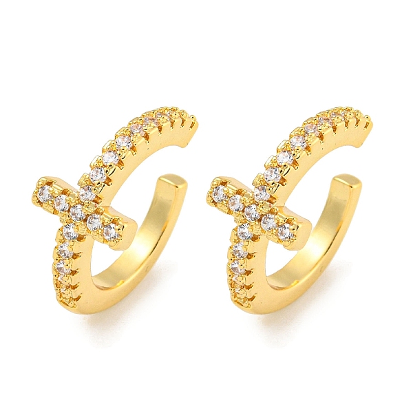 

PandaHall Brass Micro Pave Cubic Zirconia Cuff Earrings, for Women, Cross, Real 18K Gold Plated, 15x7.5mm Brass Cross Clear