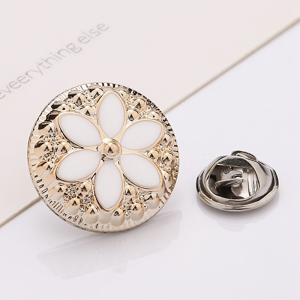 

PandaHall Plastic Brooch, Alloy Pin, with Enamel, for Garment Accessories, Round with Flower, Snow, 25mm Alloy+Enamel Round White