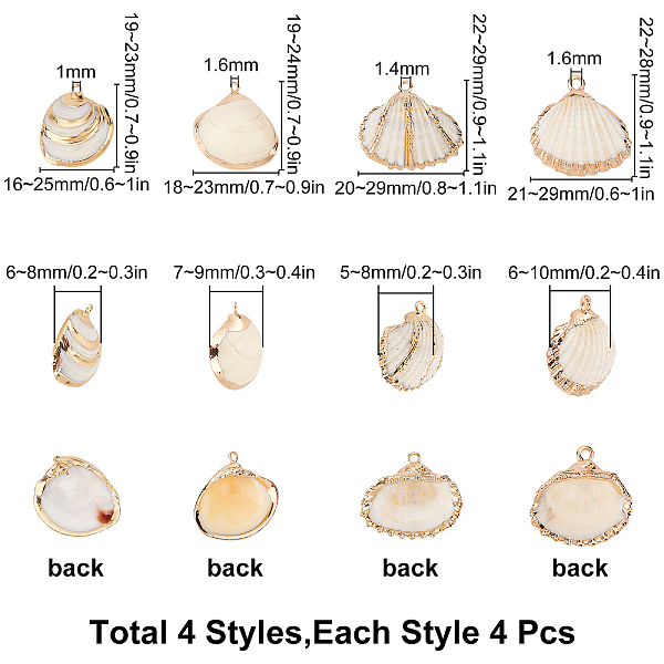 

PandaHall SUNNYCLUE Electroplate Sea Shell Pendants, with Light Gold Plated Iron Findings, Seashell Color, 16pcs/box Shell Shell Shape