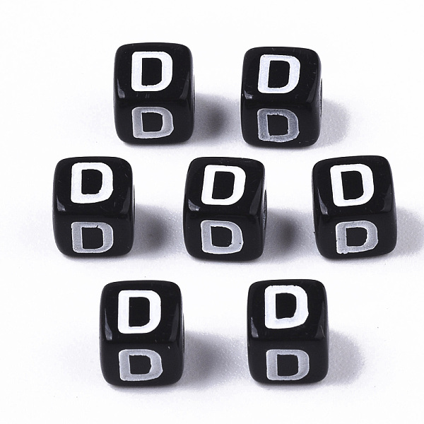 

PandaHall Opaque Acrylic Beads, Horizontal Hole, Alphabet Style, Cube, Black & White, Letter.D, 5x5x5mm, Hole: 2mm, about 5000pcs/500g...