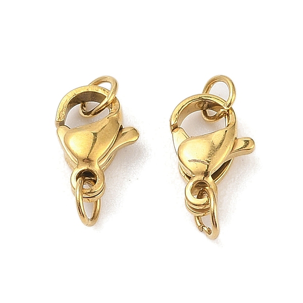 

PandaHall Ion Plating(IP) 304 Stainless Steel Lobster Claw Clasps, with Jump Rings, Golden, 14x6.5mm, Hole: 2.5mm 304 Stainless Steel