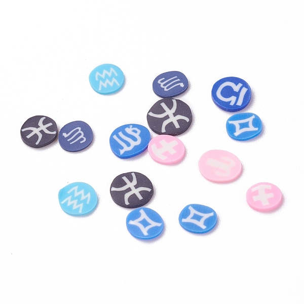 

PandaHall Handmade Polymer Clay Cabochons, Nail Art Studs, Nail Art Decoration Accessories, Flat Round with Constellation, Mixed Color..., Multicolor