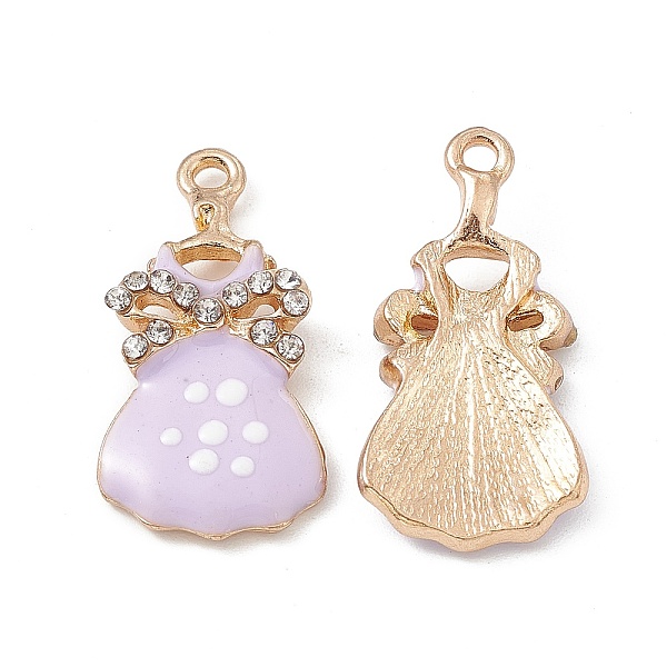 PandaHall Alloy Rhinestone Pendants, with Enamel, Bowknot Dress with Polka Dots Pattern, Golden, Lilac, 27x13x3mm, Hole: 2mm Alloy...