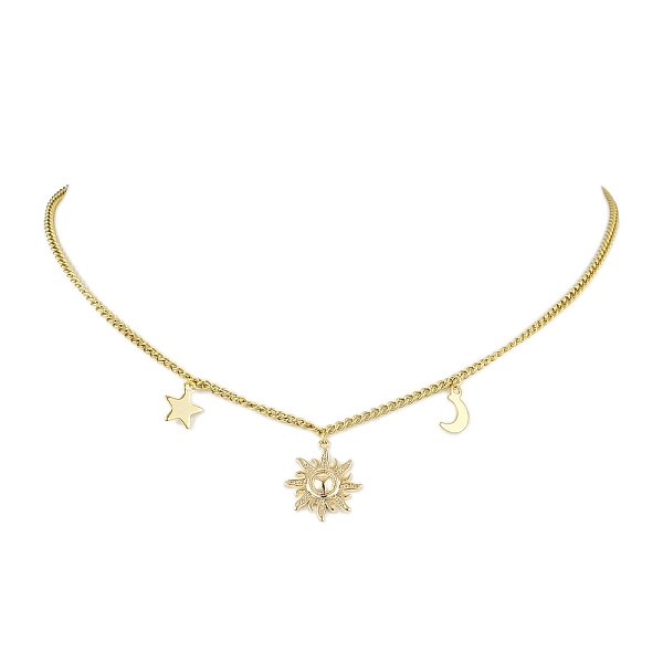 

PandaHall Sun & Star & Moon Brass Pendant Necklaces, with 304 Stainless Steel Curb Chains, Golden, 16.06 inch(40.8cm) 304 Stainless Steel...