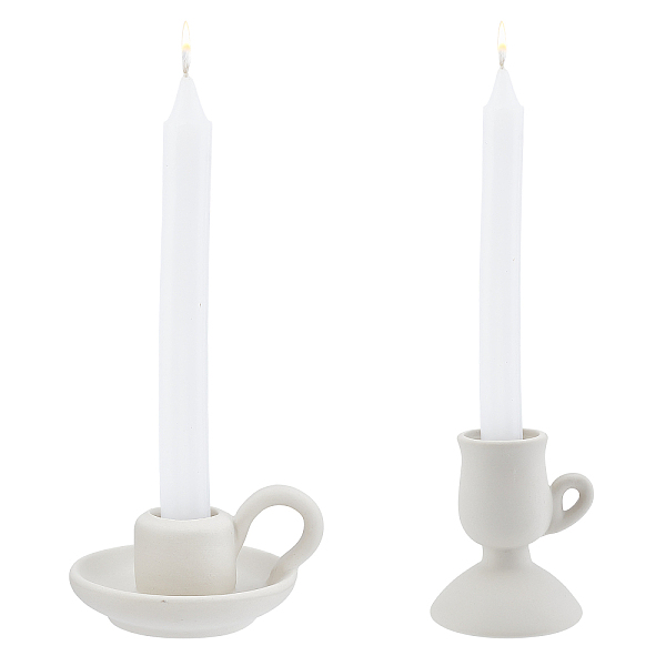 

PandaHall AHANDMAKER 2Pcs 2 Style Ceramic Candle Holder, Taper Candle Holder, for Wedding Party Home Decoration, White, 60~120x50~80mm, Hole...