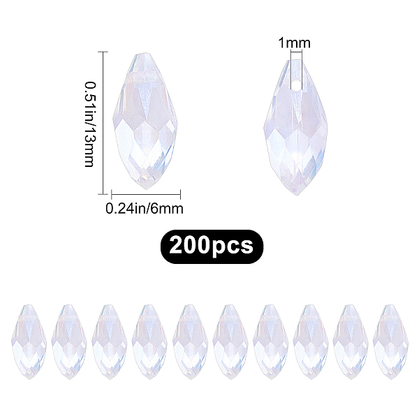 

PandaHall Beebeecraft 200Pcs Teardrop Crystal Beads 6x13mm AB Color Rainbow Faceted Glass Pendants for DIY Beading Projects Jewelry Making..., White