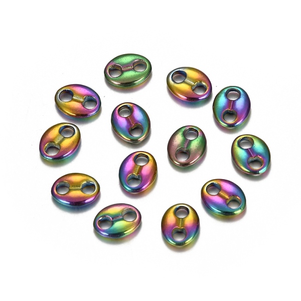 

PandaHall Ion Plating(IP) 304 Stainless Steel Links Connectors, Coffee Bean, Oval, Rainbow Color, 9x7x2mm, Hole: 2mm 304 Stainless Steel...