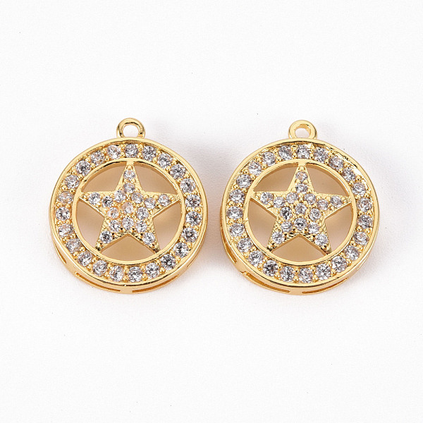 

PandaHall Brass Micro Pave Clear Cubic Zirconia Pendants, Flat Round with Star, Real 18K Gold Plated, 17.5x15x4mm, Hole: 1.2mm Brass+Cubic...