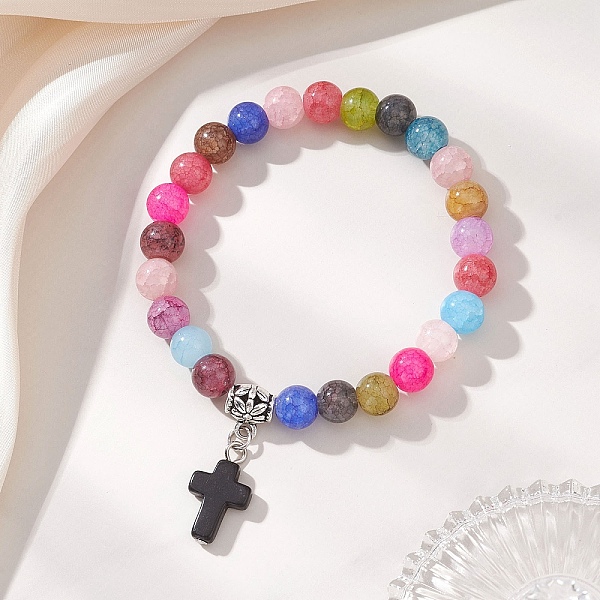 Bracelets à breloques en croix turquoise synthétique