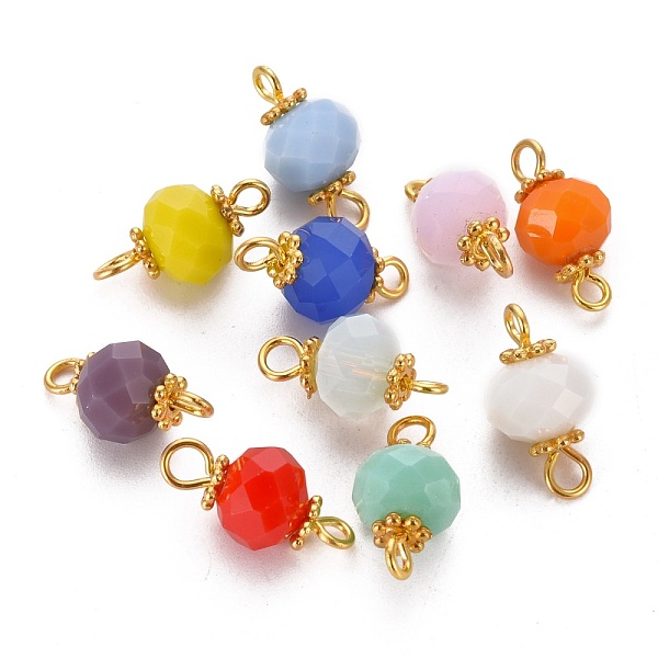 

PandaHall Faceted Rondelle Glass Links Connectors, with Golden Plated Alloy and Brass Findings, Mixed Color, 14.5x7.7x7.7mm, Hole: 1.6~2.2mm..., Multicolor