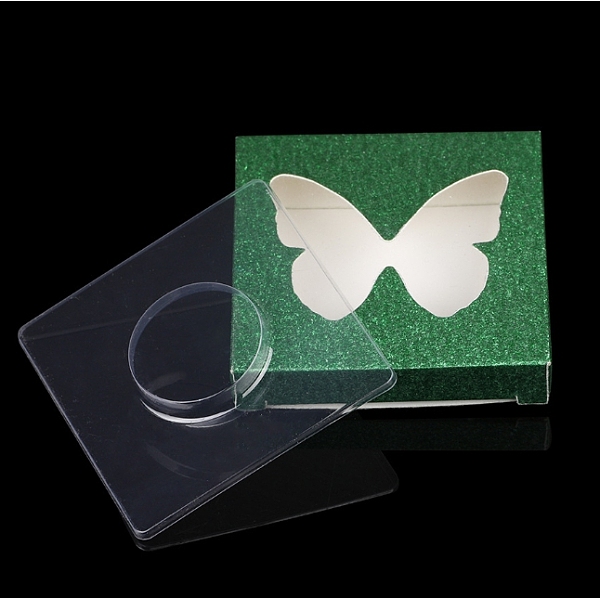 PandaHall Paper Folding Boxes, Empty Eyelash Packaging Box, with Clear Heart Window, Square, Green, 7.2x7.2x1.2cm Paper Square Green