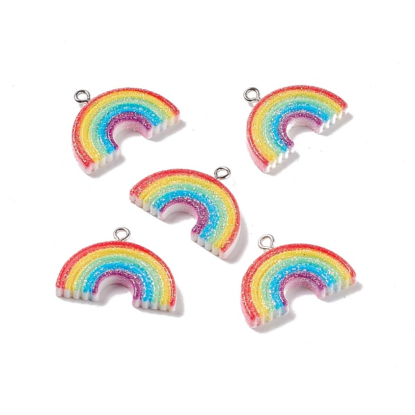 

PandaHall Opaque Resin Pendants, with Platinum Tone Iron Loops and Glitter Powder, Rainbow, Colorful, 20x27x4mm, Hole: 2mm Iron+Resin...