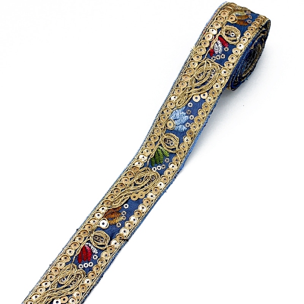 

PandaHall Polyester Embroidery Ribbon, Clothing Ornament, Marine Blue, 1-1/8 inch(30mm), about 10Yard/pc Polyester