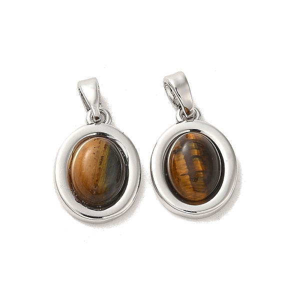 

PandaHall Natural Tiger Eye Pendants, Brass Oval Charms, Platinum, 15.5x11x5mm, Hole: 4x3mm Tiger Eye Oval