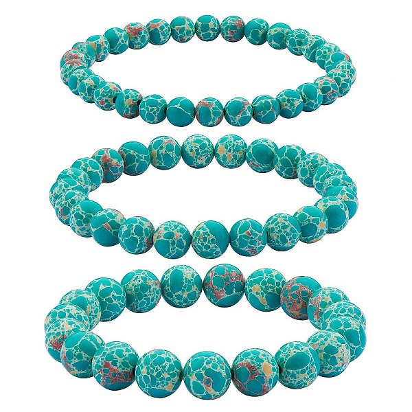 

PandaHall 3Pcs 3 Size Synthetic Imperial Jasper Round Beaded Stretch Bracelets Set, Gemstone Jewelry for Women, Sea Green, Inner Diameter...