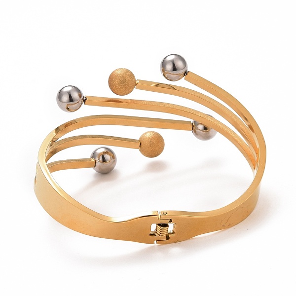 

PandaHall 201 Stainless Steel Balls Open Cuff Bangle, Ion Plating(IP) 304 Stainless Steel Jewelry for Women, Golden, Inner Diameter...