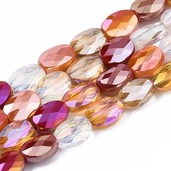 

PandaHall Electroplate Glass Beads Strands, AB Color Plated, Faceted, Oval, Chocolate, 8x6x4mm, Hole: 1.2mm, about 69~70pcs/strand..., Brown