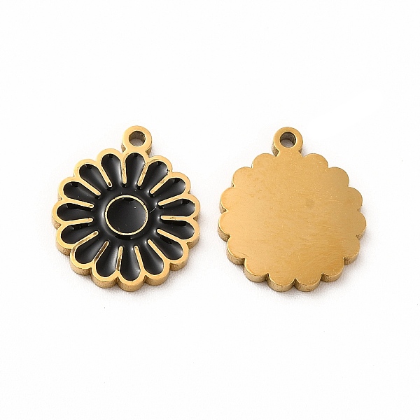 

PandaHall Ion Plating(IP) 304 Stainless Steel Enamel Charms, Daisy, Black, 14x12x1mm, Hole: 1.2mm Alloy+Enamel Flower Black