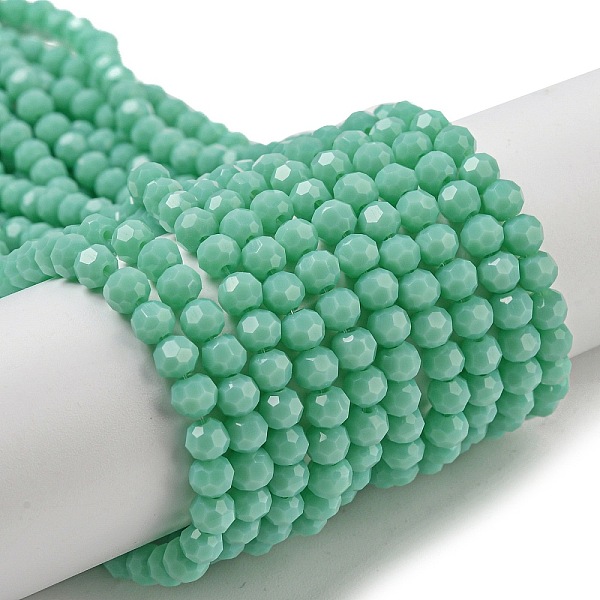 

PandaHall Opaque Glass Beads Stands, Faceted(32 Facets), Round, Medium Sea Green, 4mm, Hole: 0.7mm, about 87~93pcs/strand, 32~33cm Glass...