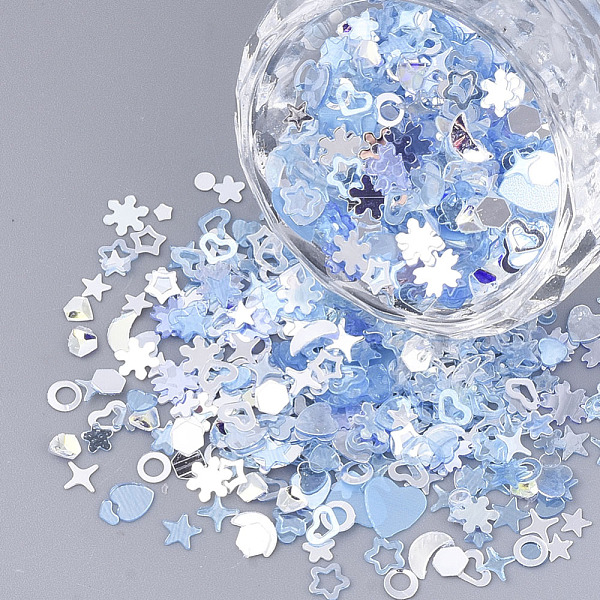 

PandaHall Ornament Accessories, PVC Plastic Paillette/Sequins Beads, No Hole/Undrilled Beads, Mixed Shapes, Light Sky Blue...